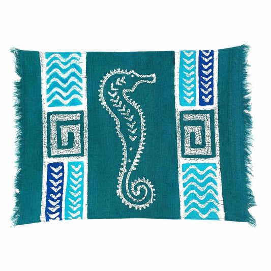 Handpainted Blue Seahorse Batiked Placemat - Tonga Textiles