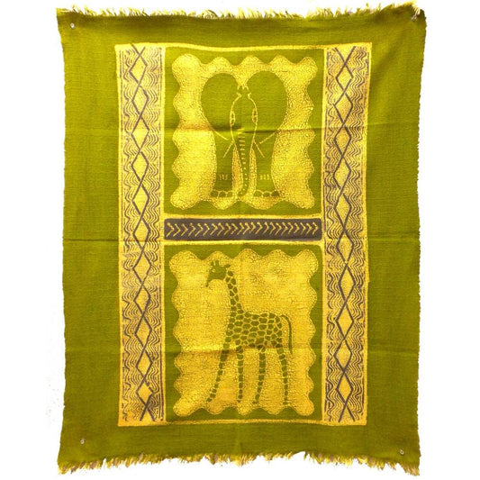 Elephant and Giraffe Batik in Lime/Periwinkle - Tonga Textiles
